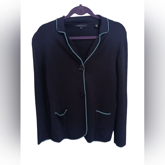 BCBG Maxazria Black Cardigan with Blue Trim Size Large - Picture 2 of 2